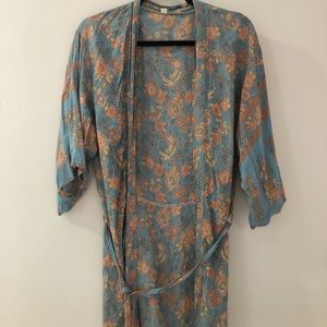 Lightweight blue and gold kimono robe XXS